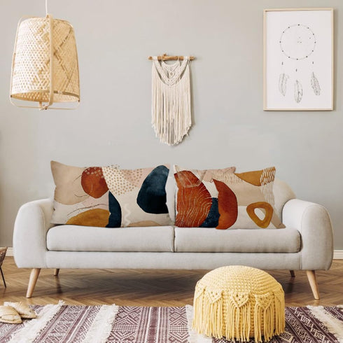 Abstract Boho Pillow Covers 18x18 Inch, Terracotta Beige Throw Pillow Covers Mid Century Linen Pillow Cases for Sofa Couch Car, Set of 4 (No Inser...