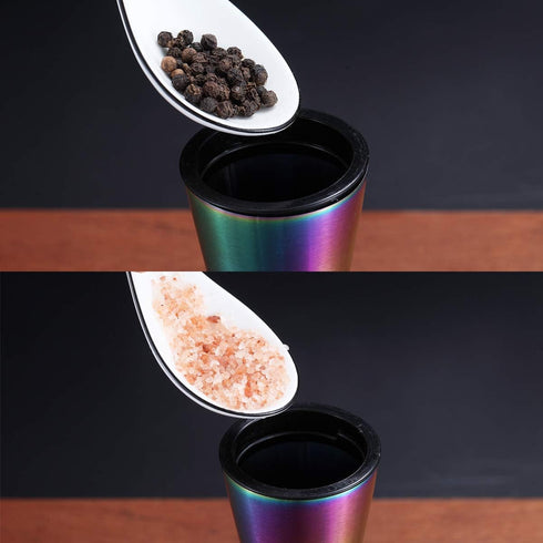 Rainbow Salt And Pepper Shakers, Kyraton Titanium Plating Stainless Steel Salt And Pepper Grinders Refillable Pepper Grinder, Pepper Mill, Salt Gr...