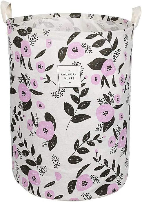 UUJOLY Collapsible Laundry Basket, Laundry Hamper with Handles Waterproof Round Cotton Linen Laundry Hamper Printing Household Organizer Basket, 1...