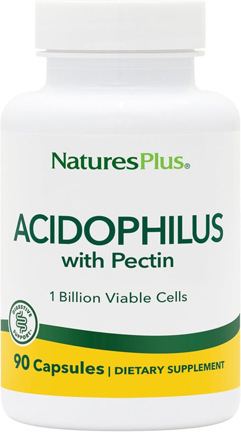 Natures Plus Acidophilus with Pectin - 90 Capsules - Probiotic Supplement with 1 Billion Viable Cells & Pectin - Vegan, Gluten Free - 90 Servings...