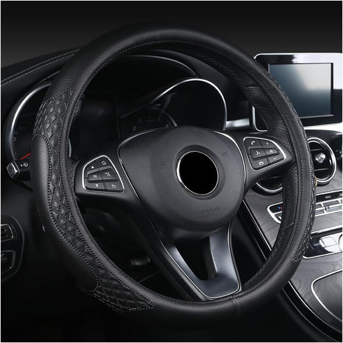 Car Steering Wheel Cover, 14 1/2-15 inch Non-Slip Soft Breathable Leather Automotive Steering Wheel Protecteor, Vehicle Accessories for Men Women,...