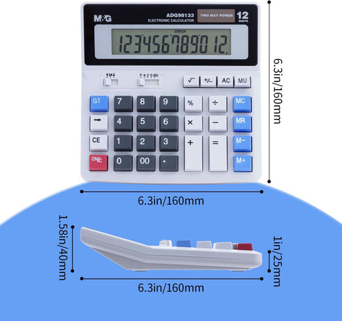 M&G Desk Calculator 12 Digit Extra Large LCD Display, Dual Solar Power and Battery, Accounting Calculator with Big Button, Battery Include, Perfec...