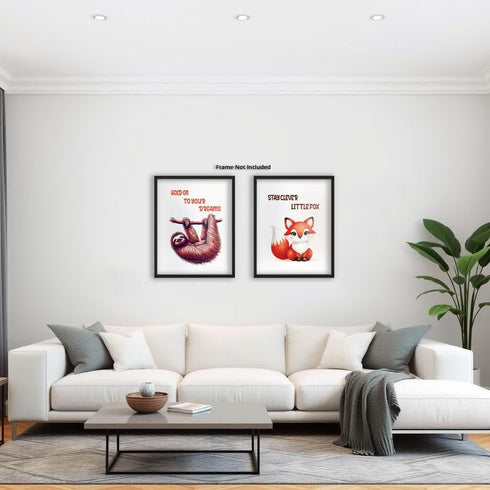 Posterizer 2 pcs-cute fox and sloth Inspiring Sayings-Kids Room Art-Gift For Animal Lovers-Decor for nursery toddlers kids room- unframed wall art...