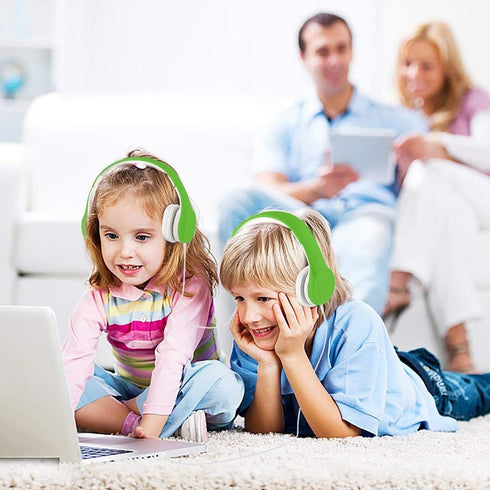 Kids Headphones, Two Audio Port for Sharing, Headphones for kids with mic & Volume Limiting, Baby Children Toddlers Boys Girls Laptop Tablet Class...