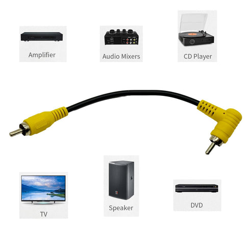 2Pcs RCA Phono Right Angle 90 Degree Male to Male Audio Subwoofer Cable Stereo RCA Projector Cable Gold Plated for Amplifiers Home Theater HDTV Ho...