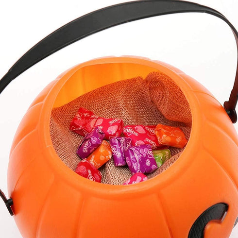 17cm Halloween Portable Pumpkin Bucket Trick or Treat Pumpkin Candy Pail Holder 2 Pieces...