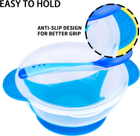 Berry President Baby Bowls with Suction Base, Spill-Proof Lid, Temperature-Sensing Spoon, Binaural Design Bowl for Babies Kids children Toddlers, ...