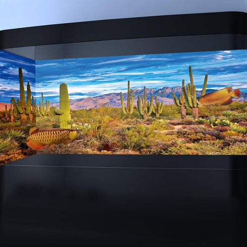 Reptile Habitat Background Rock Blue Sky Oasis Cactus Desert Terrarium Background with 10 Eva Double Sided Tape 36X18IN with 8 EVA Double-Sided Ta...