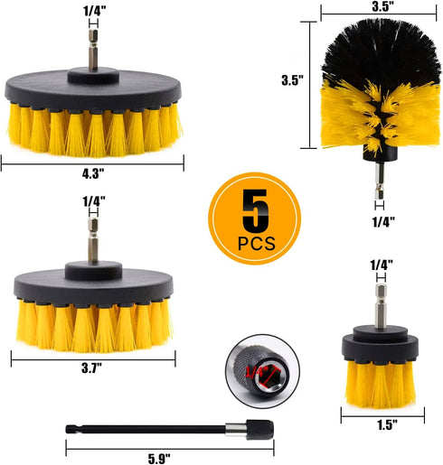 botzi 5 Pack Drill Brush Attachments Set, Power Scrubber Brush Cleaning Kit, All Purpose Drill Brush with Extend Attachment for Bathroom Surfaces,...