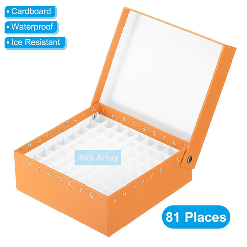 PATIKIL Cardboard Freezer Box, 2Pcs 81 Places Tube Rack Water Ice Resistant Plastic Partitions for 1.5/1.8/2.0ml Micro Centrifuge Tubes Tubes, Ora...