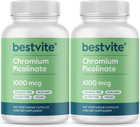 BESTVITE Chromium Picolinate 1000mcg (480 Vegetarian Capsules) (240 x 2) - No Stearates - No Dicalcium Phosphate - Vegan - Gluten Free - Non-GMO...