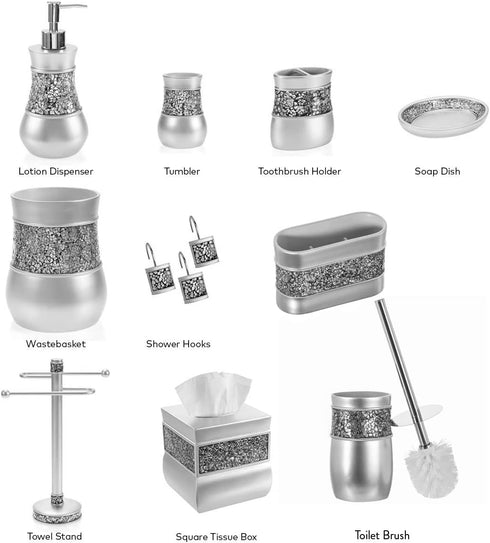 Crackled Glass Silver Hand Soap Dispenser for Bathroom, Decorative Countertop Lotion Dispenser, Elegant Liquid Soap Dispenser with Sturdy Pump for...
