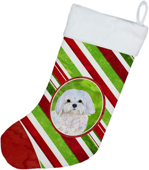 Caroline's Treasures SS4551-CS Maltese Candy Cane Holiday Christmas Christmas Stocking Fireplace Hanging Stockings Christmas Season Party Decor Fa...