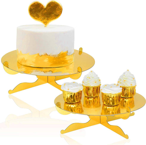 FRIDAY NIGHT 1-Tier Gold Round Cardboard Cupcake Stand Mini Cake Dessert Holder Reusable Birthday Wedding New Year Decoration 2pcs...