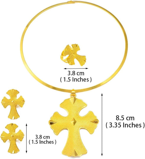 Ethiopian Jewelry for Women Set - Ethiopian Jewelry - Ethiopian Cross - Ethiopian Big Cross Sets Choker Earrings Rings African Eritrean Anniversar...