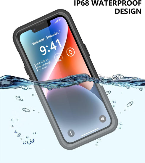 for iPhone 14 Plus Waterproof Case with Built-in Screen Protector, Shockproof Dustproof Full Body Protective IP68 Waterproof Phone Case for iPhone...
