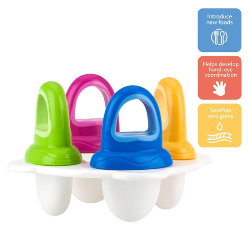 Nuby Popsicles Molds 1 Pack 4 Handle - Garden Fresh Fruitsicle Frozen Pop Tray - Multicolored Popsicle Molds For Kids, Baby Essentials...