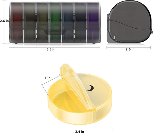 Daily Pill Organizer (Twice-a-Day) - Weekly AM/PM Pill Box, Round Medicine Organizer, 7 Day Pill Container, Vitamin Organizer for Vitamin Fish Oil...