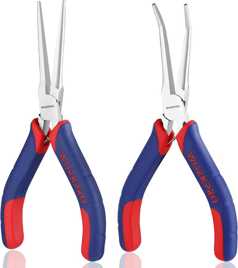 WORKPRO 2-Piece 6" Mini Needle Nose Pliers Set, Long Nose Pliers, Bent Nose Pliers with Comfort Grip Handles, For Wire Wrapping, Handmade Craft...