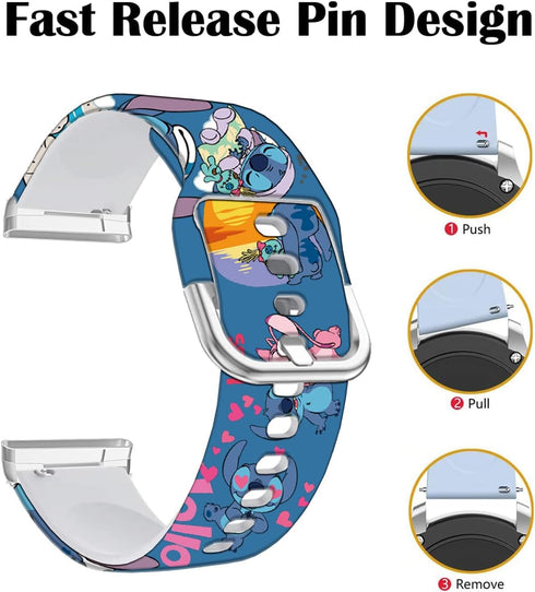 Stitch Holiday Pink Couple Bands Compatible with Fitbit Sense/Sense 2/Versa 3/Versa 4 Band Fancy Soft Sport Silicone Cartoon Holiday Strap Men Wom...