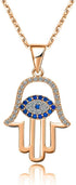 SLOONG Evil Eye Hamsa Hand Necklace Rose Gold 14k Gold Plated Third Eye White Blue Cz Womens Pendant Necklace...
