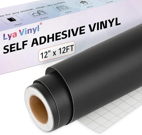 Matte Black Permanent Vinyl, 12" x 12 FT Vinyl with Cricut Cutting Machine - Lya Vinyl Matte Black Adhesive Roll for Mug, Cup, Window & Home Decal...