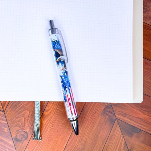 YJ PREMIUMS 6PC American Flag Pens Eagle Black and White Striped Ink Pen for 4th USA Themed Military Veterans Day Marine Crops Employees Gifts Stu...