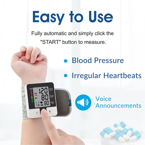 Wrist Blood Pressure Monitor Automatic Wrist Bp Monitor Talking Blood Pressure Cuff for Home Use Adjustable Cuffs for Adult Electronic Digital Lar...