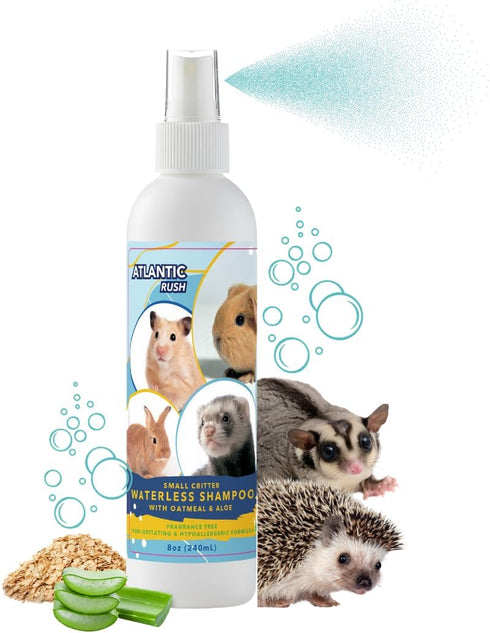 Waterless Shampoo for Small Critters- 8oz Small Animal Fragrance Free, & Crulety Free Dry Shampoo - No Rinse Shampoo for Pet Ferrets, Guinea Pigs,...
