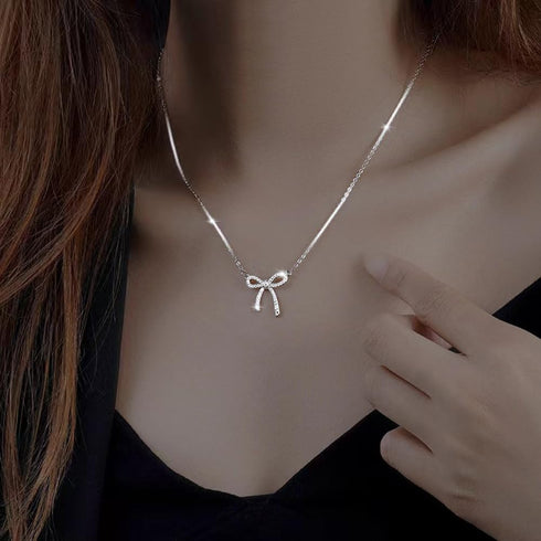 Rhinestone Bow Necklace for Women, Tiny Dainty 14K Gold Plated Bowknot Pendant Choker Necklace Makes A Cute Bow Jewelry Gift for Women Girls...