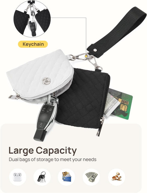 Telena Mini Zip Around Wristlet Wallets for Women Coin Purse Wristlet Keychain Dual Pouch Wallet Black Gray...