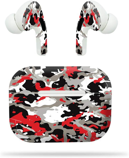 MightySkins Compatible with Apple Airpods Pro - Red Camo | Protective, Durable, and Unique Vinyl Decal Wrap Cover | Easy to Apply, Remove, and Cha...