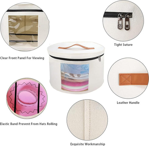 Hat Box-Hat Boxes for Women Storage Travel Felt Hat Box Large Round Hat Carrier Case Organizer Wide-Brim Cowboy Men Cowboys Caps Clothes Closet St...