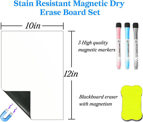 Magnetic Dry Erase Whiteboard for Fridge with 3 Markers and Eraser - Refrigerator White Board Planner and Organizer - 12"x10" Size by INSCOOL...