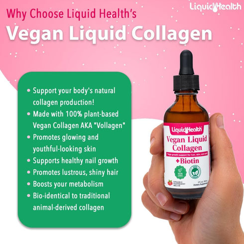 LIQUIDHEALTH 100% Vegan Collagen Plus Biotin 100,000mcg Liquid Drops - Plant-Based Liquid Collagen for Women, Men - Hair & Nail Growth, Skin Healt...