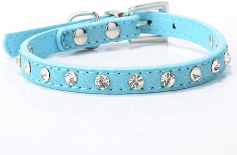Rhinestone Dog Collar, Cute Dazzling Sparkling Elegant Fancy Suede Leather 1 Rows Bling Crystal Jeweled Small Pet Cat Dog Puppy Collar (M, Light B...