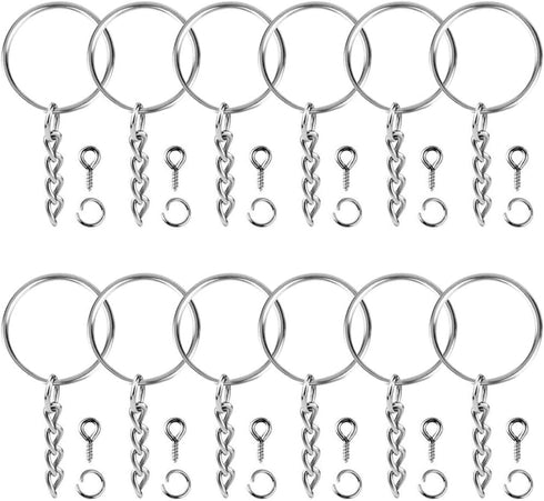 Paxcoo 100Pcs Keychain Rings with Chain and 100 Pcs Screw Eye Pins Bulk for Crafts...
