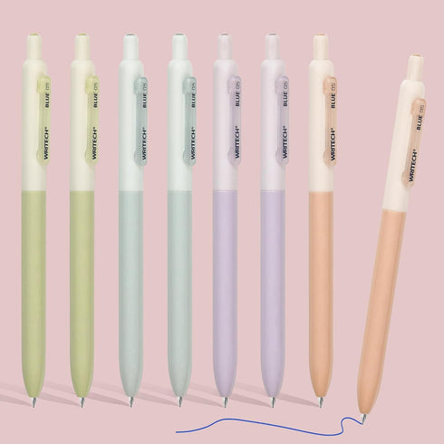 WRITECH Gel Pens Fine Point: Retractable 0.5mm Blue Ink Silent Click Extra Fine No Smear Smudge Smooth Writing Pen 8ct Bullet Tip Non Bleed for Jo...