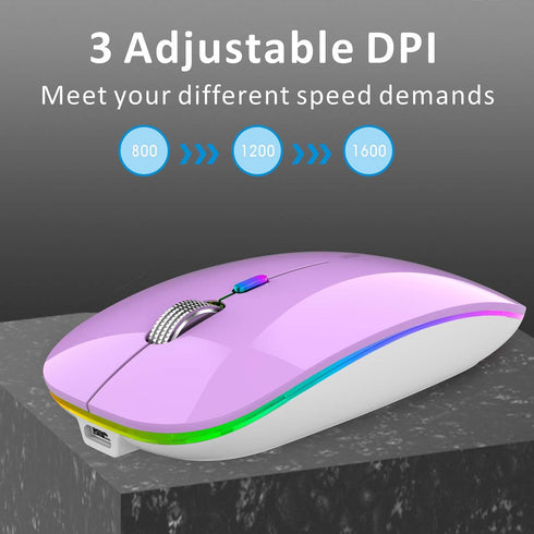 Uiosmuph LED Wireless Mouse, G12 Slim Rechargeable Wireless Silent Mouse, 2.4G Portable Optical Computer Mice with USB Receiver and Type C Adapter...