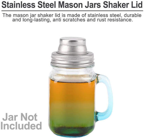 Mason Jar Shaker Lids, 2-Pack, Stainless Steel, Silver, Compact, Screw Top, Dishwasher Safe...