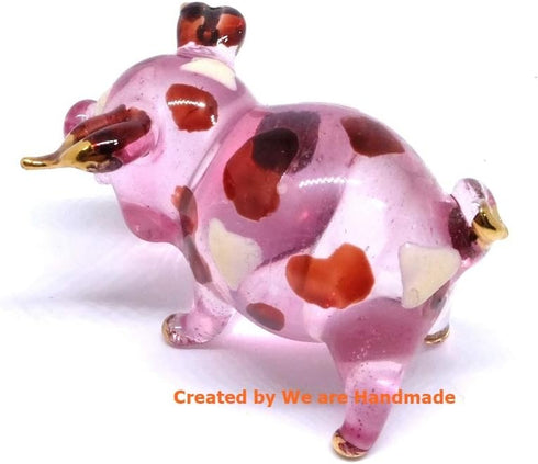 Handmade Mini 2" Blown Glass Pig Figurine, Pink with 22K Gold Accents, Gift Ideas, Fantasy Cool Stuff Decor No.2...