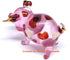 Handmade Mini 2" Blown Glass Pig Figurine, Pink with 22K Gold Accents, Gift Ideas, Fantasy Cool Stuff Decor No.2...