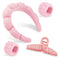 4pcs Face Wash Headband and Wristband Set Pink Wrist Bands for Washing Face Sponge Makeup Headband Puffy Skincare Head Band Terry Cloth Spa Hairba...