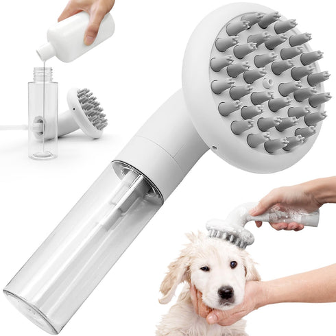 Dog Bath Brush 3 in1 Dog Shampoo Brush Soft Silicone Dog Brush for Pet Grooming Washing Soap Brush 36 Clean brush head for Short and Long Haired D...