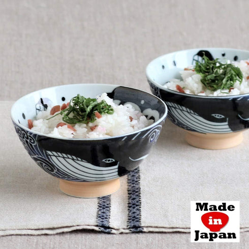 MINORU TOUKI Minorutouki Mino-yaki Japanese Ceramic Rice Bowl Whale Blue ?5×H2.6 in 7.14oz Made in Japan...