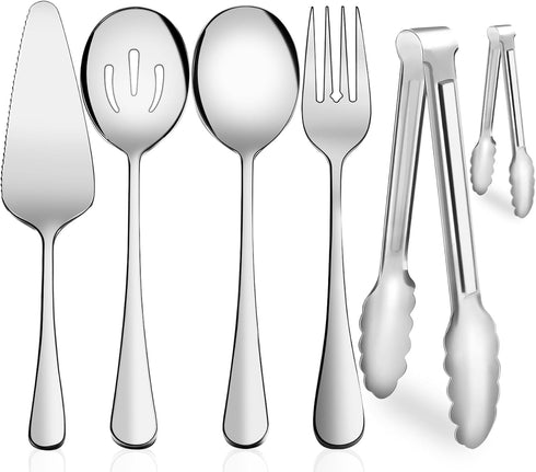 Serving Utensils, XEVOM 6-Piece Stainless Steel Serving Utensil Set Include Serving Spoon, Slotted Serving Spoon, Serving Fork,Serving Tong, Appet...