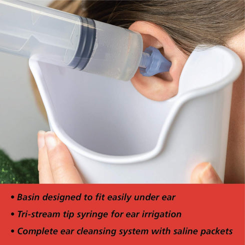 Ear and Ear Wax Cleaner for Humans, Includes 10 Saline Packs, Syringe with Tri-Stream Tip and Basin...