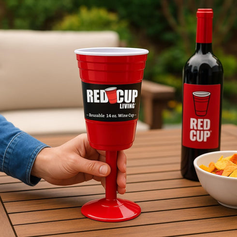 Reusable Red Plastic Wine Glasses with Stem, 14oz, Unique Heavy-Duty Drinking Glasses for Parties, Durable Champagne Flutes, Cute Sturdy Big Grip ...