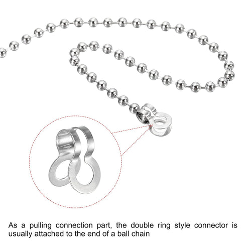 MECCANIXITY Ball Chain Connectors, Stainless Steel Double Ring Clasp Fit for 2.4/3/4.5/6mm Ball Chain Ceiling Fan Lamp Pull Loop, Silver Pack of 8...