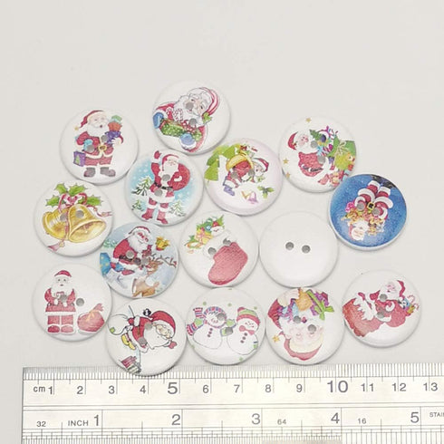 Chenkou Craft 50pcs Santa Claus Jinglebell Deer Merry Christmas Wood Buttons 1" (25mm) Sewing Mix Lots...